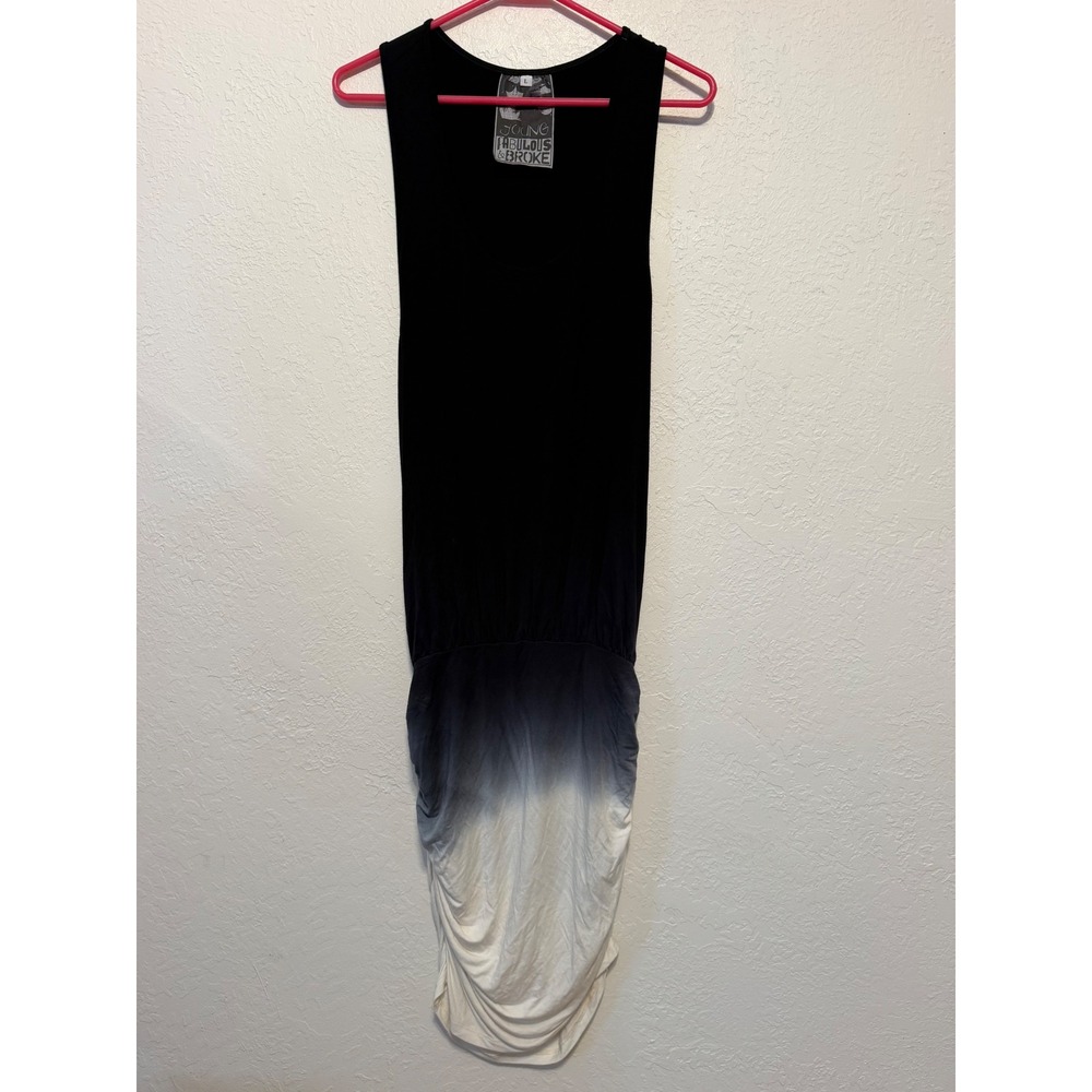 Young Fabulous & Broke Ombre Ruched Maxi Dress Black White Sleeveless Large